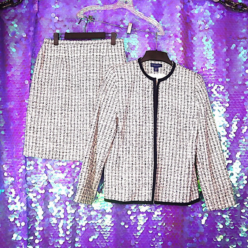 BLUE TWEED SET 10 Karen Scott Blazer Skirt Workwear Fall Winter Coastal Navy